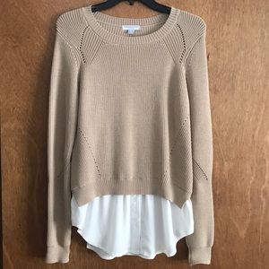 Light Brown Sweater With Built In White Button Up